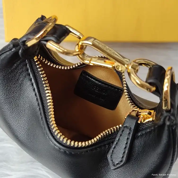 Vintage HOT Leather In Calf Hobo Fendi Black Nano Bag Fendigraphy 0618